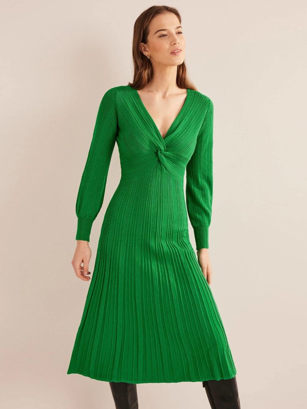 Boden Twist Front Knitted Midi Dress in Highland Dress Long Sleeve size 14R